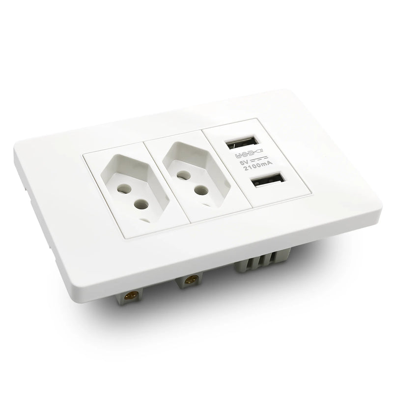 Kit 2 Tomadas com 2 Entradas USB – Carregador Universal TM01 Bivolt | Design Moderno e Proteção Avançada