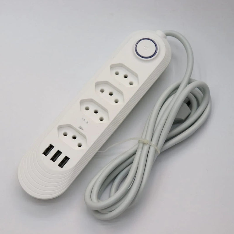 Extensão Elétrica 2m com 4 Tomadas e 3 Entradas USB – Conectividade e Praticidade em um Só Produto