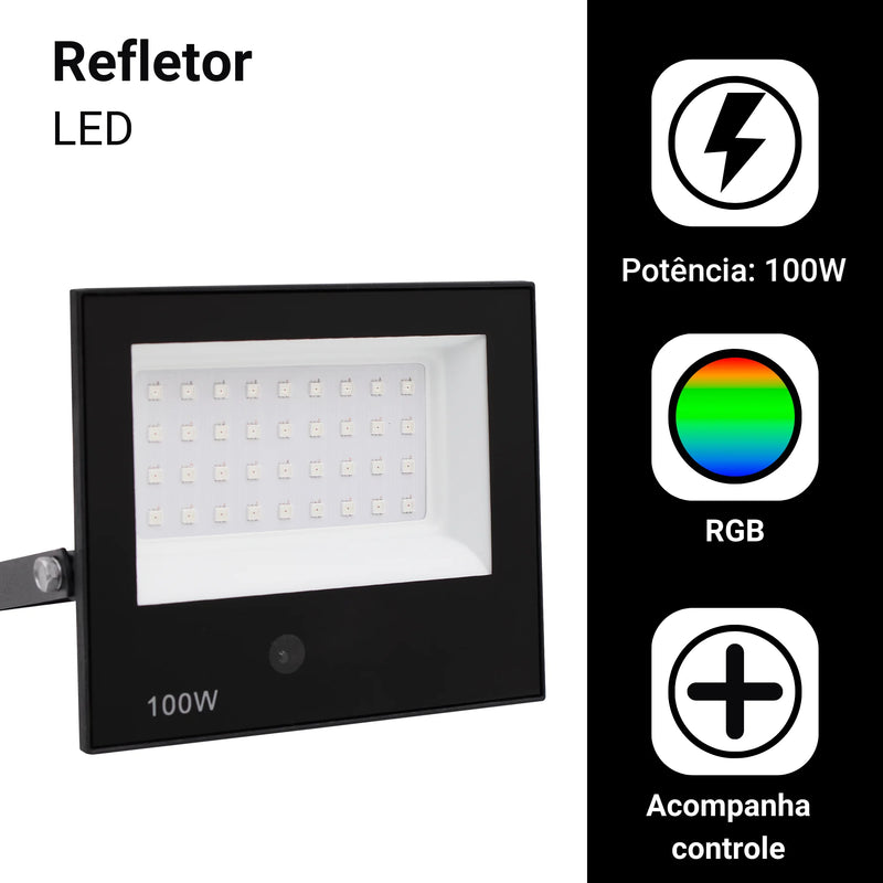Refletor LED Spotlight 100W RGB – Com Controle Remoto Externo
