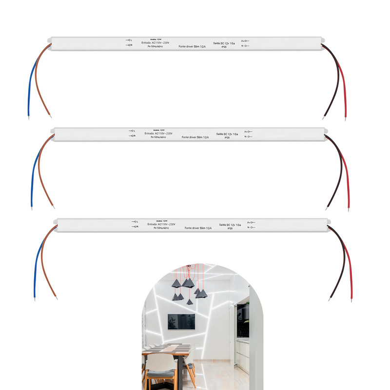 Kit 3 Fonte Slim Driver 12V 10A 120W - Alimentação de Alta Performance para Fitas LED