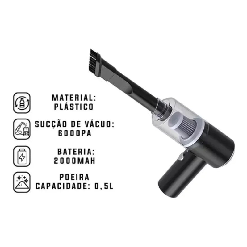 Aspirador de Pó Portátil USB Premium Carro e Casa Full Line 2000mAh – Limpeza Rápida, Sem Fio e Potente