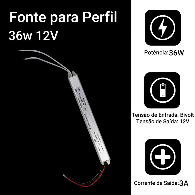 Kit com 2 Fontes Slim 12V 3A 36W | Discrição e Eficiência para Fitas de LED