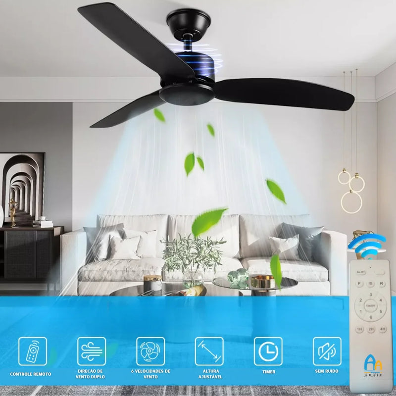 Ventilador de Teto Preto 42” | 6 Velocidades, Timer e Controle Remoto | Moderno e Silencioso