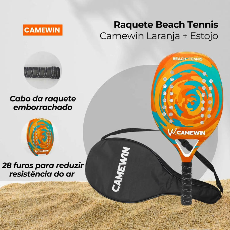 Raquete de Tênis de Praia Camewin Original Light – Fibra de Carbono e Fibra de Vidro com Capa Protetora