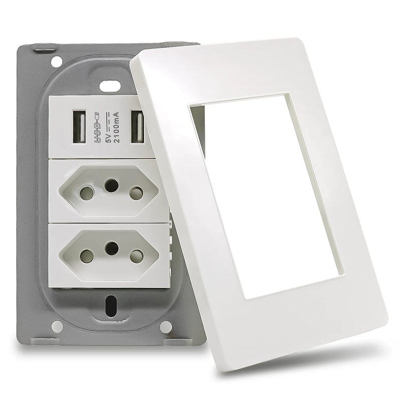 Kit 2 Tomadas com 2 Entradas USB – Carregador Universal TM01 Bivolt | Design Moderno e Proteção Avançada