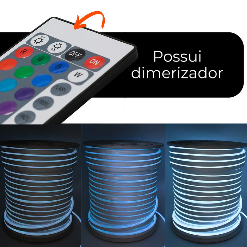 Fita Neon LED Flexível 15m com Fonte e Controle RGB – Ilumine, Decore e Personalize com Estilo
