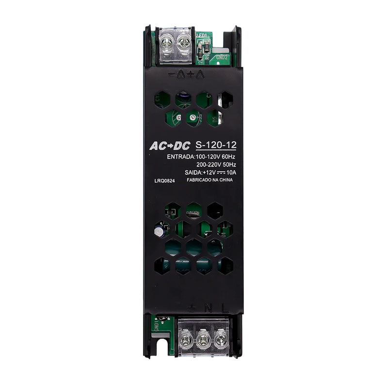Fonte de Alimentação 10A 12V 120W - Para Câmeras CFTV, Fitas LED e Som Automotivo