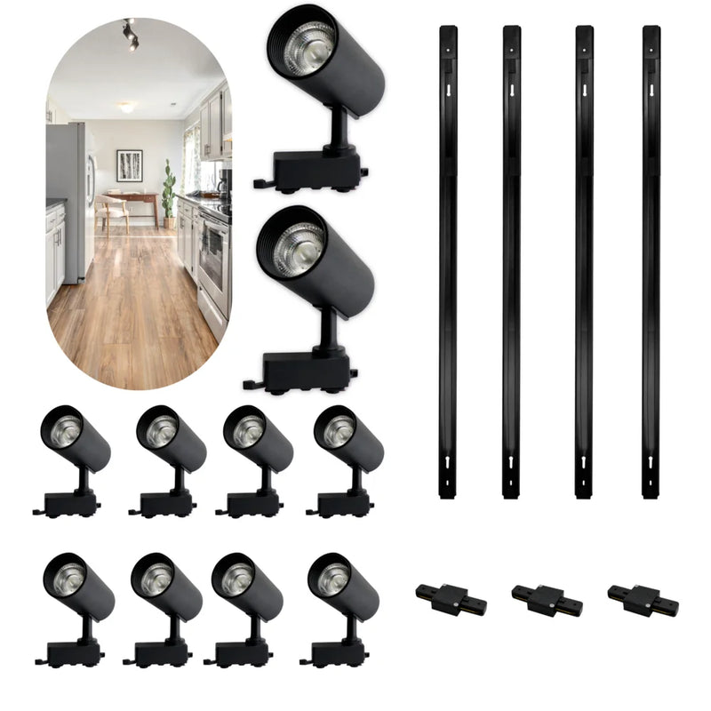 Kit Trilho Eletrificado 4m Preto + 10 Spots LED 10W Luz Fria – Iluminação Moderna, Eficiente e Econômica