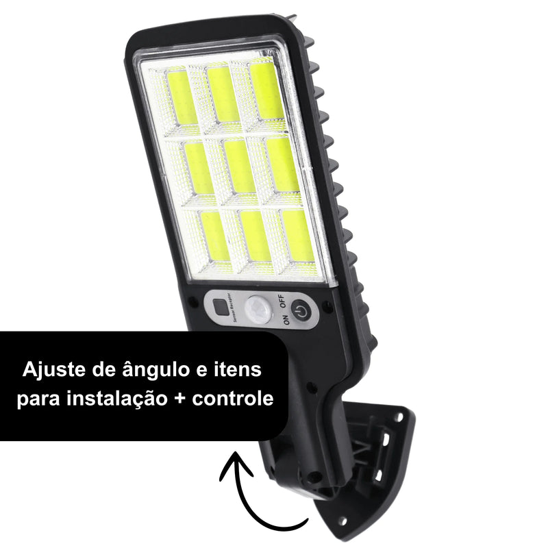 Mini Luminária Solar de Rua LED 60W com Sensor de Presença – 9COB | IP65 + Controle Remoto