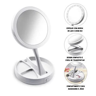 Espelho de Mesa com LED e Aumento 10x – Beleza em Cada Detalhe