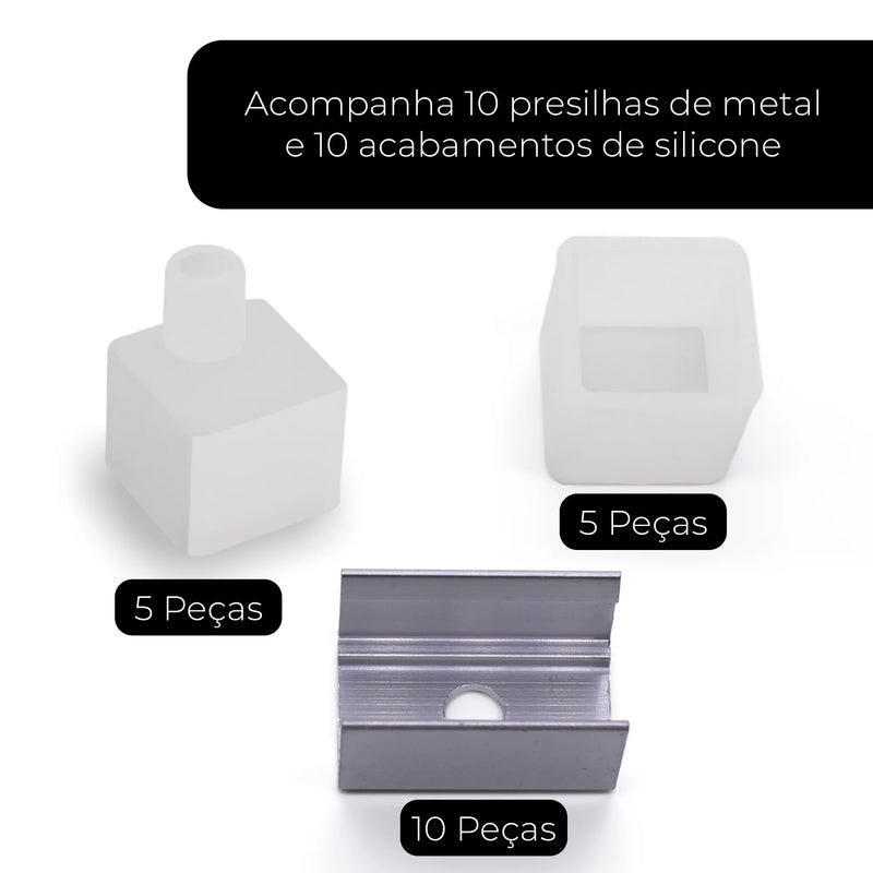 Perfil de Sobrepor em Silicone Flexível 12x12mm – Acabamento Profissional para Fitas de LED