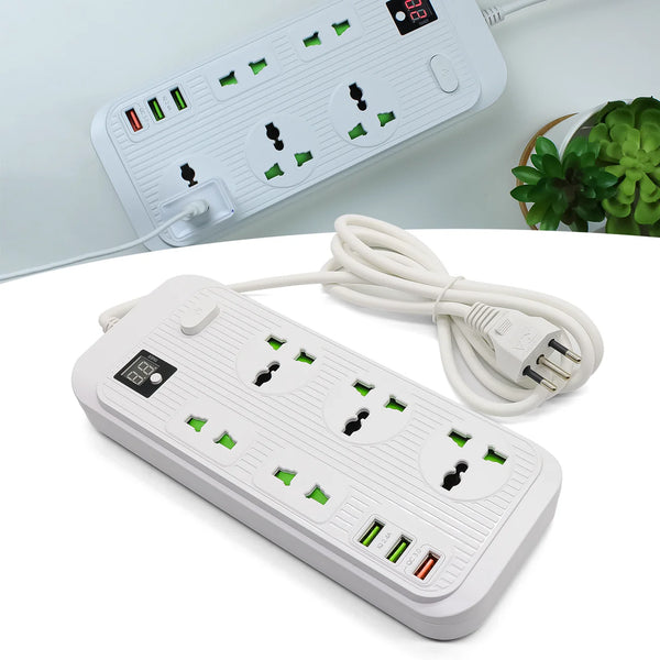 Régua de Extensão Elétrica 5 Tomadas + 3 USB com Timer e Carregamento Rápido – Segurança e Eficiência Total