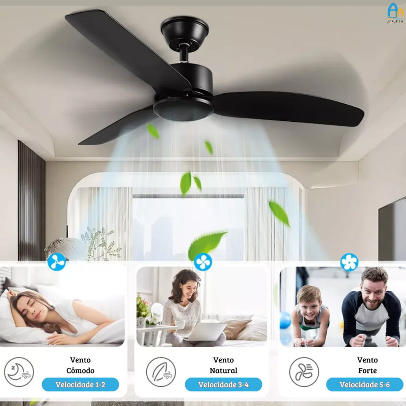 Ventilador de Teto Preto 42” | 6 Velocidades, Timer e Controle Remoto | Moderno e Silencioso