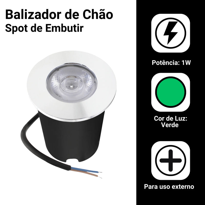 Spot Beacon LED Embutido para Piso de Jardim – 1W IP65 (Branco Frio/Verde)