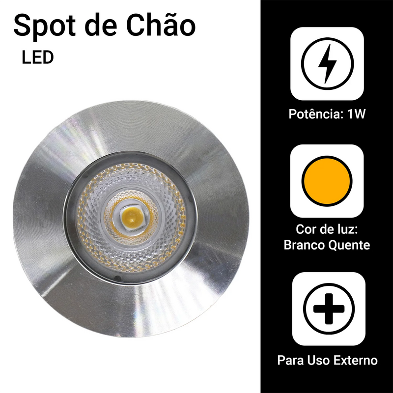Spot Beacon LED Embutido para Piso de Jardim – 1W IP65 (Branco Quente)