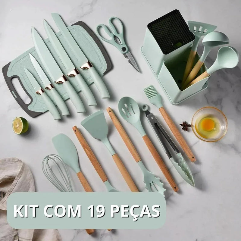 Kit Completo Jogo de Utensílios de Cozinha Luxo 19 Peças | Organização e Elegância para sua Cozinha