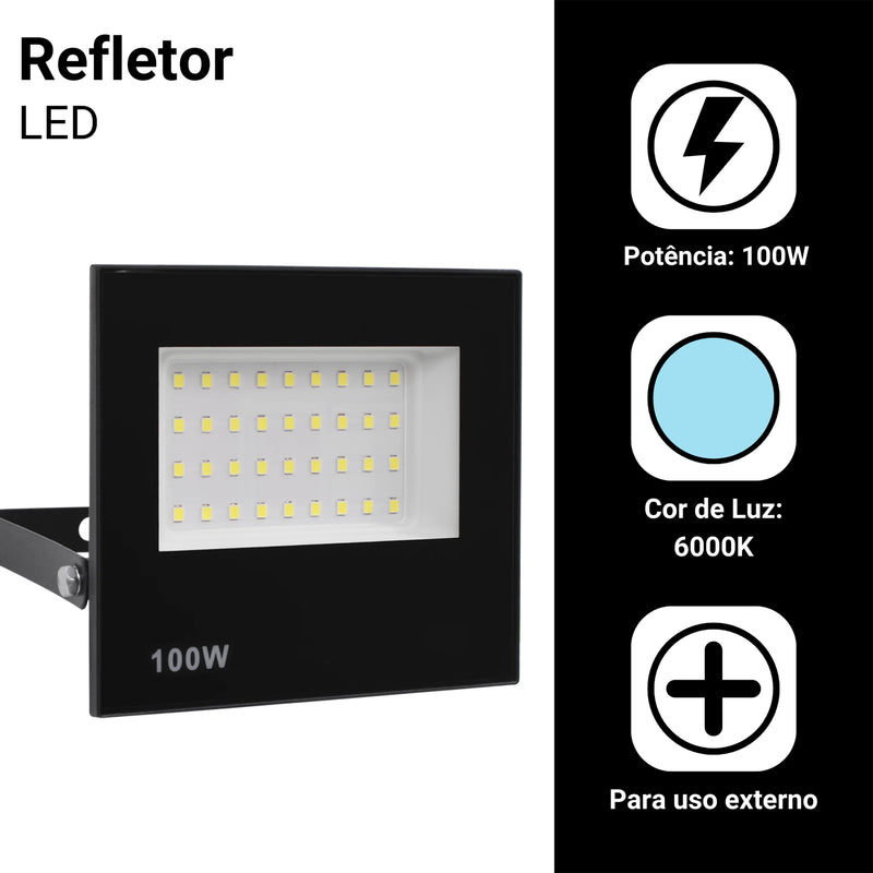 Kit 4 Refletores LED 100W Bivolt IP66 – Iluminação Externa de Alta Potência e Economia