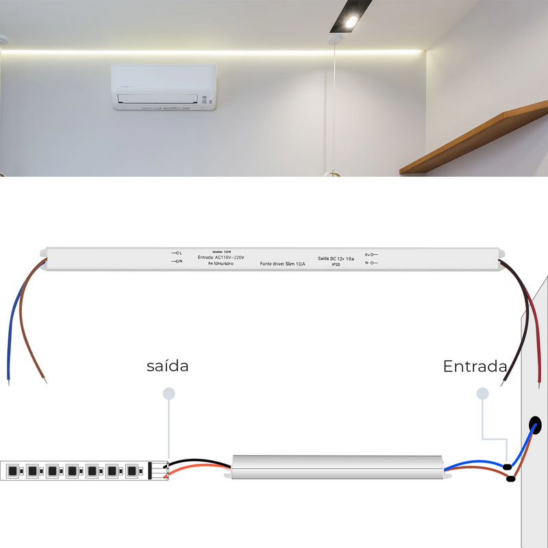 Kit 3 Fonte Slim Driver 12V 10A 120W - Alimentação de Alta Performance para Fitas LED