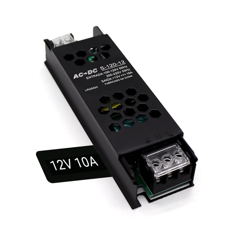Fonte de Alimentação 10A 12V 120W - Para Câmeras CFTV, Fitas LED e Som Automotivo