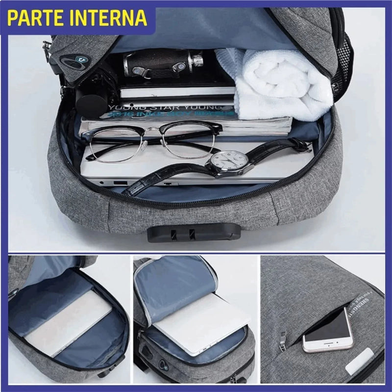 Mochila Masculina Executiva Anti-Furto com Entrada USB e Cadeado com Senha – Segurança, Estilo e Praticidade em Um Só Produto