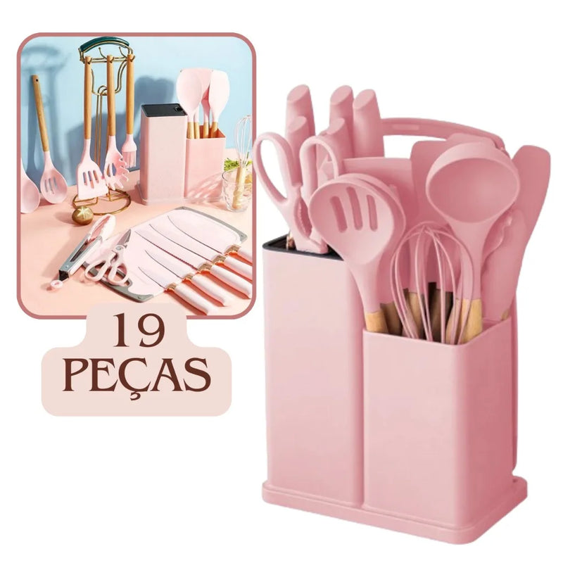 Kit Completo Jogo de Utensílios de Cozinha Luxo 19 Peças | Organização e Elegância para sua Cozinha