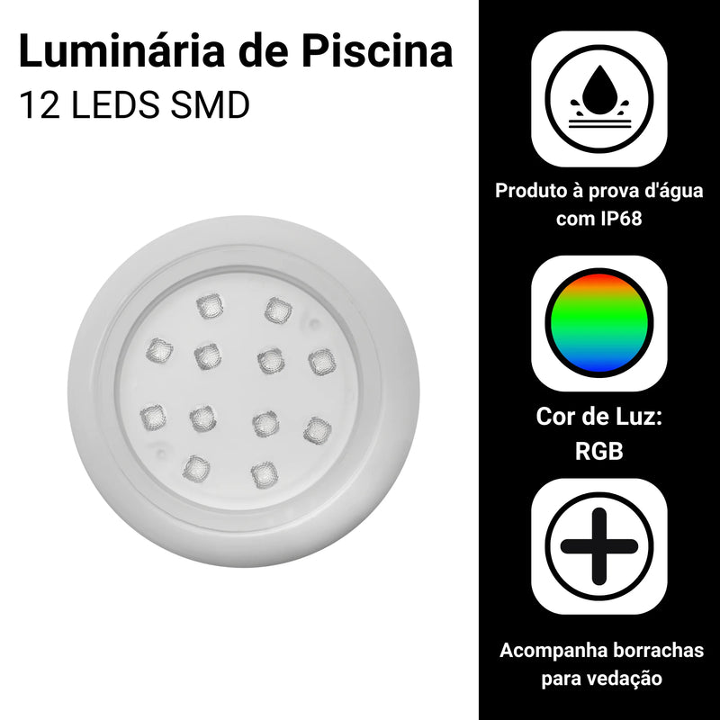 Kit Luminária de Piscina 2 SuperLEDs 18W + Módulo RGB com Fonte – Iluminação Subaquática Incrível