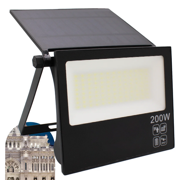 Refletor Solar LED 200W com Placa Ajustável Dobrável | IP67 | Sensor de Presença | Branco Frio