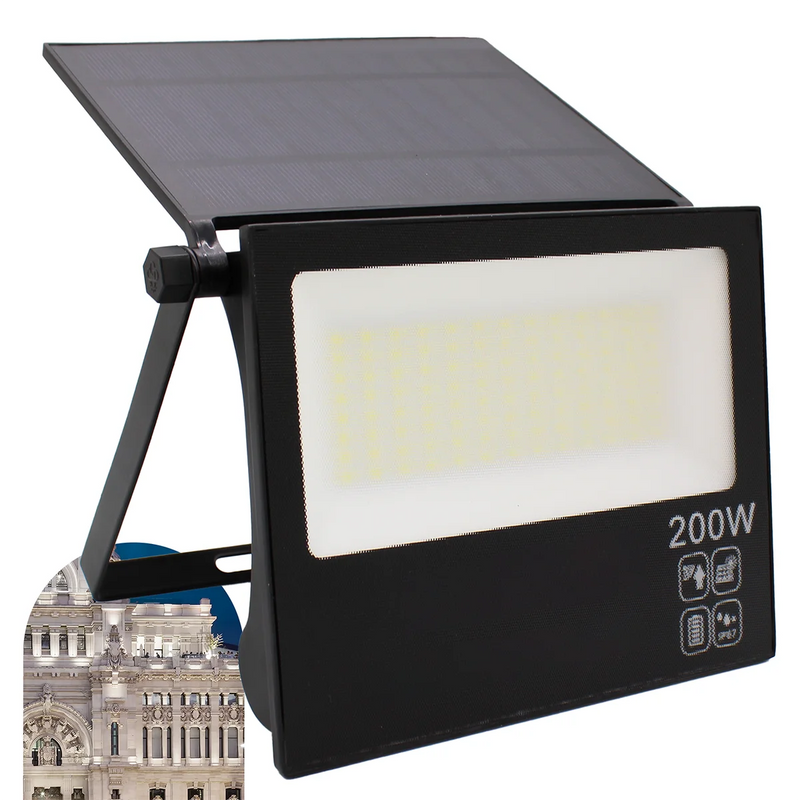 Refletor Solar LED 200W com Placa Ajustável Dobrável | IP67 | Sensor de Presença | Branco Frio