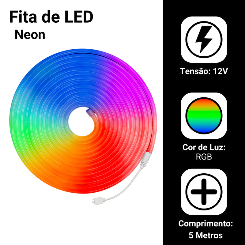 Mangueira LED Neon 5m 12V com Fonte Bivolt – Flexibilidade, Brilho e Versatilidade em Cada Centímetro