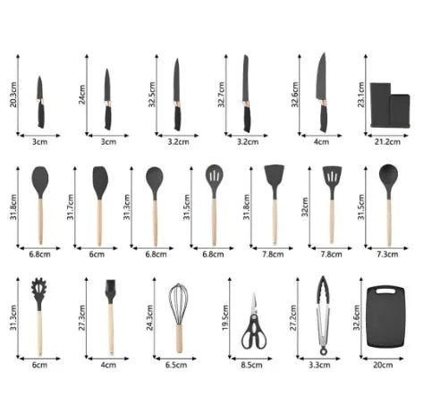 Kit Completo Jogo de Utensílios de Cozinha Luxo 19 Peças | Organização e Elegância para sua Cozinha