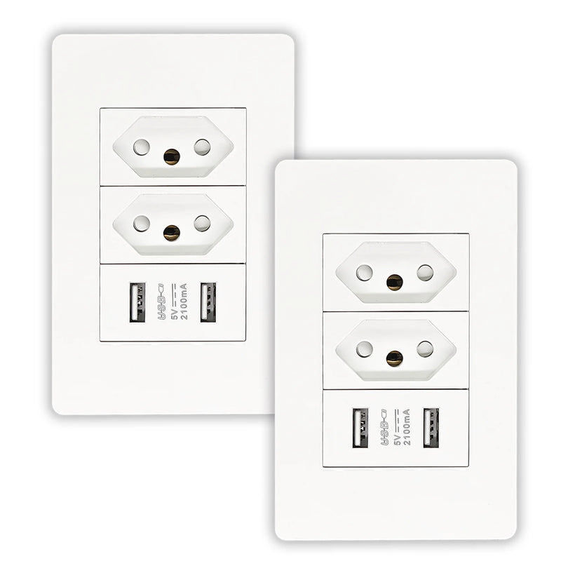 Kit 2 Tomadas com 2 Entradas USB – Carregador Universal TM01 Bivolt | Design Moderno e Proteção Avançada
