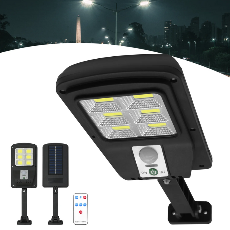 Mini Luminária Solar de Rua LED 60W com Sensor de Presença – 9COB | IP65 + Controle Remoto