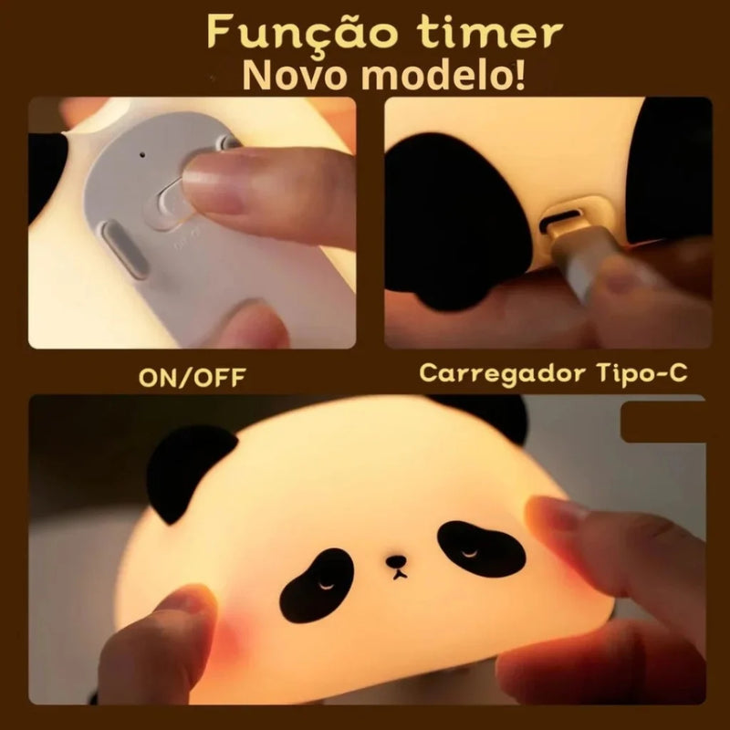 Luminária Panda de Silicone Touch Recarregável – Fofura, Funcionalidade e Muito Charme
