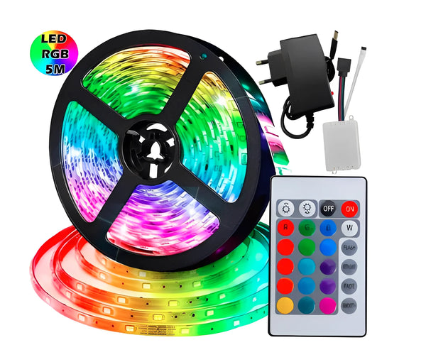 Fita LED RGB 5m com Fonte e Controle – Ambientes Mais Coloridos e Modernos com Estilo