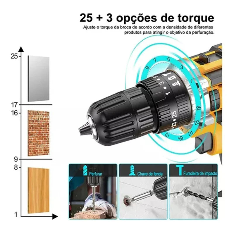 Parafusadeira Furadeira de Impacto Sem Fio 36V – Potência, Desempenho e Versatilidade