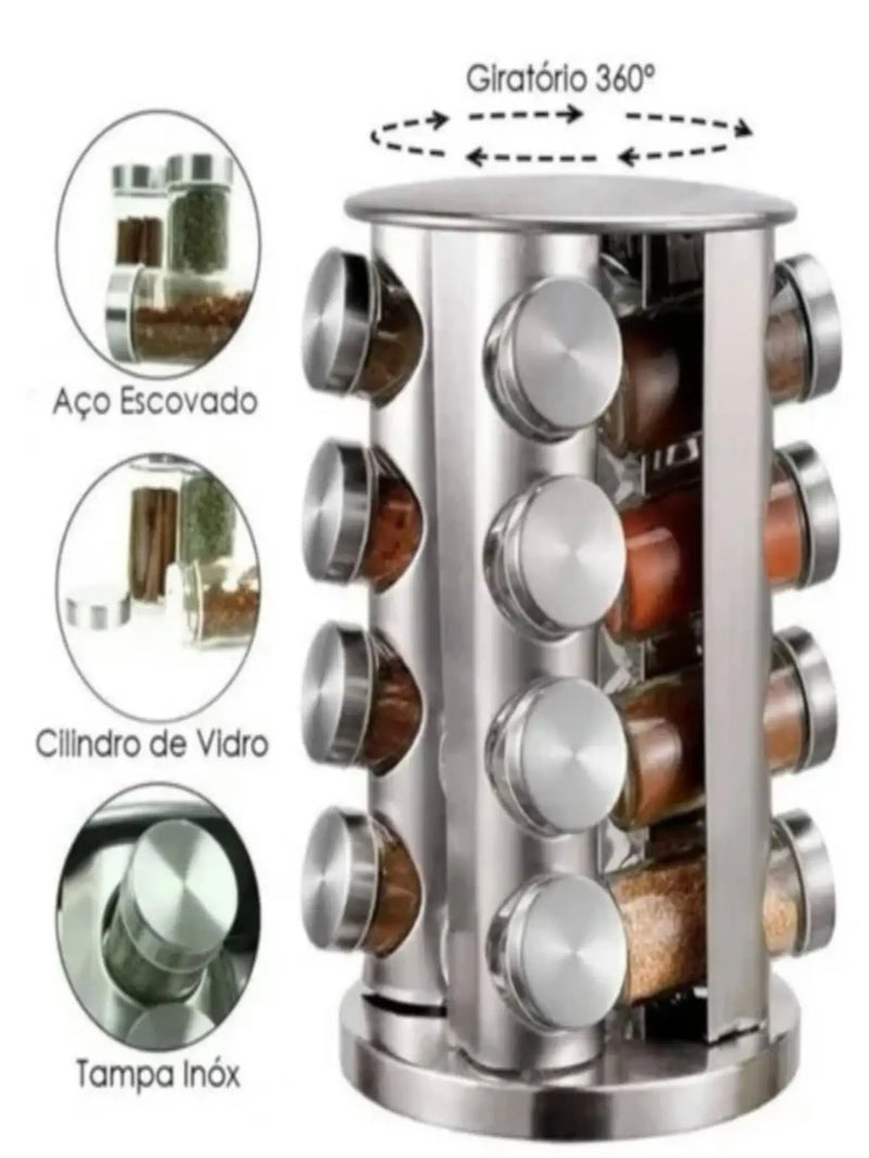 Porta-Temperos Condimento Giratório com 16 Potes – Organização e Elegância na Sua Cozinha