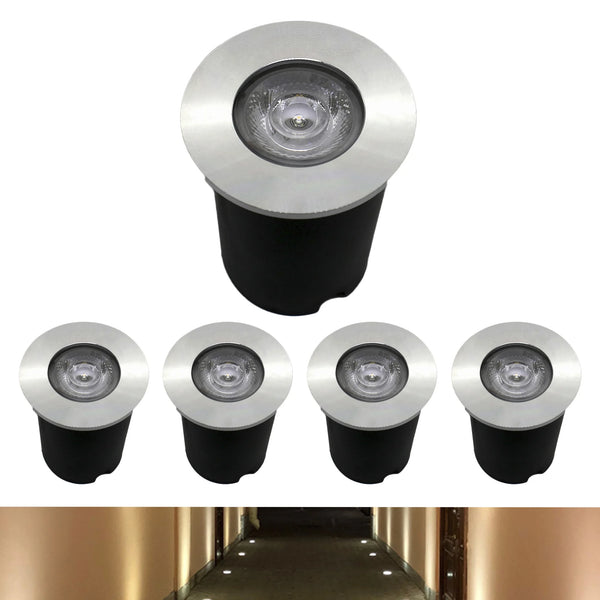 Kit Spot LED de 5 Pontos Embutido no Chão do Jardim – 1W IP65 (Branco Quente)