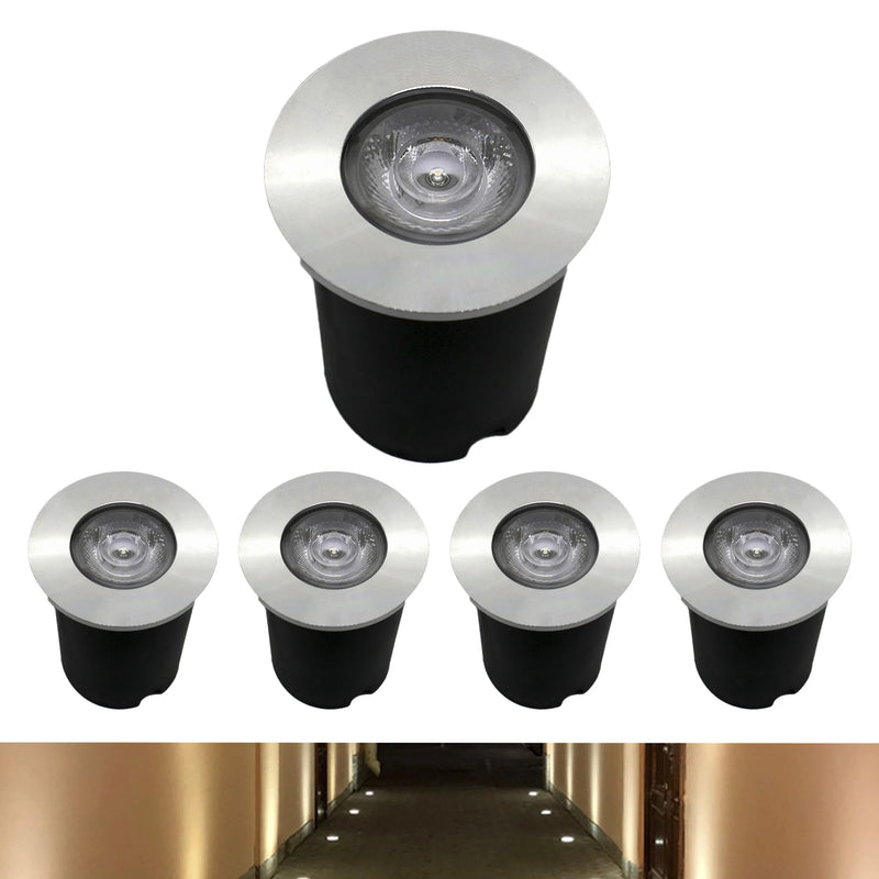 Kit Spot LED de 5 Pontos Embutido no Chão do Jardim – 1W IP65 (Branco Quente)