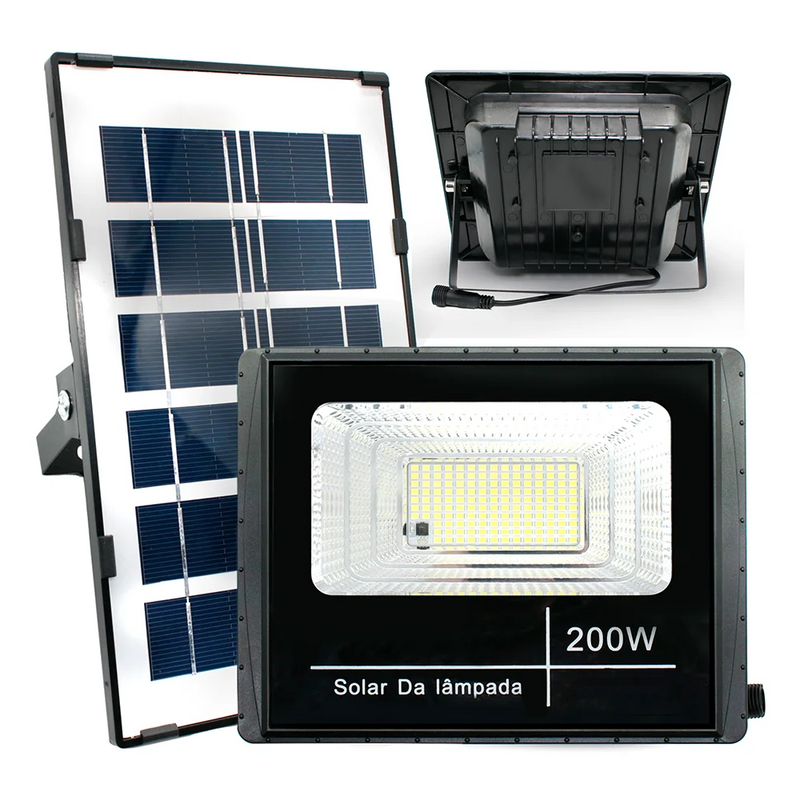 Refletor Solar LED 200W com Placa Solar | Autonomia de até 8h | IP65 | À Prova D’Água