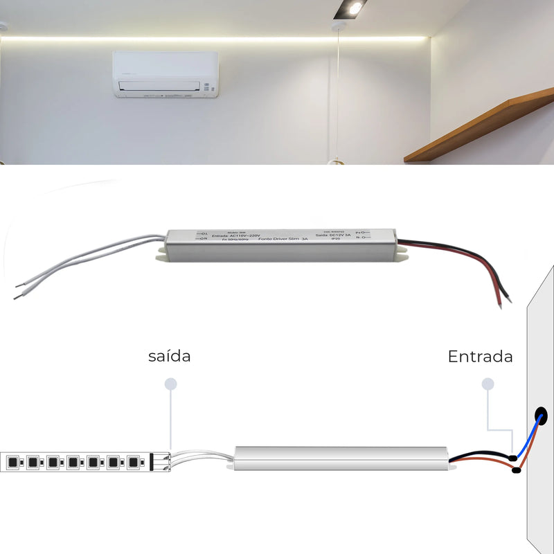 Kit com 2 Fontes Slim 12V 3A 36W | Discrição e Eficiência para Fitas de LED