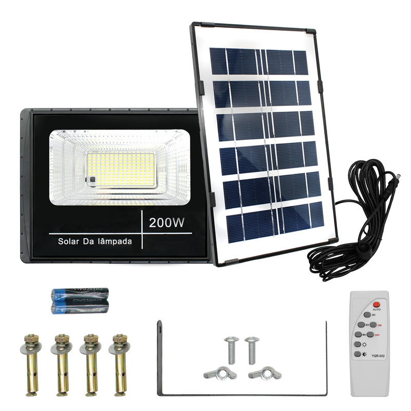 Refletor Solar LED 200W com Placa Solar | Autonomia de até 8h | IP65 | À Prova D’Água
