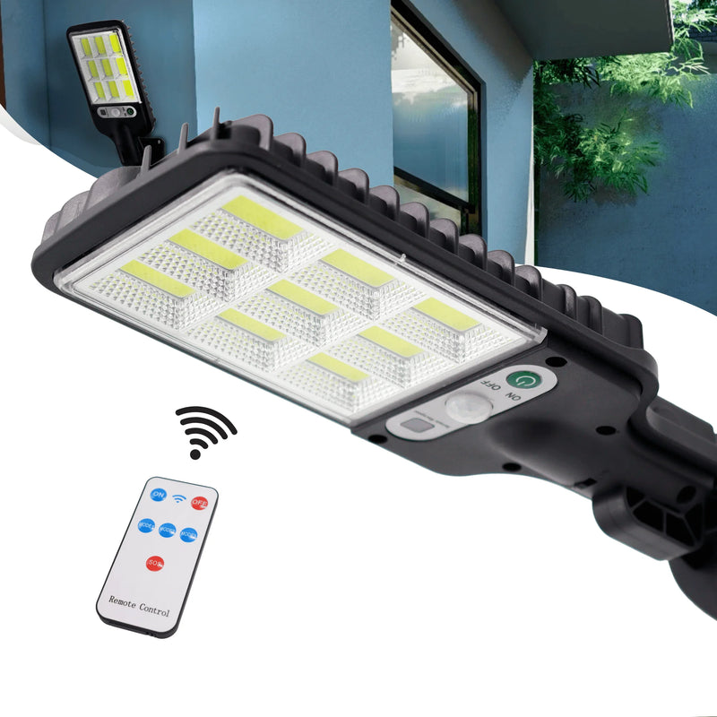 Mini Luminária Solar de Rua LED 60W com Sensor de Presença – 9COB | IP65 + Controle Remoto