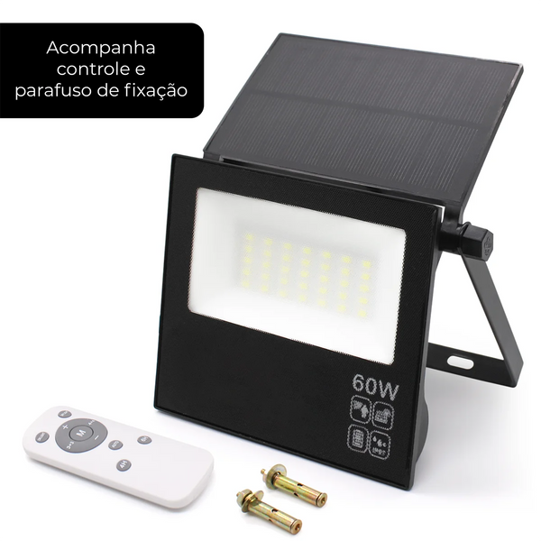 Refletor Solar LED 60W com Placa Dobrável – Iluminação Inteligente e Sustentável