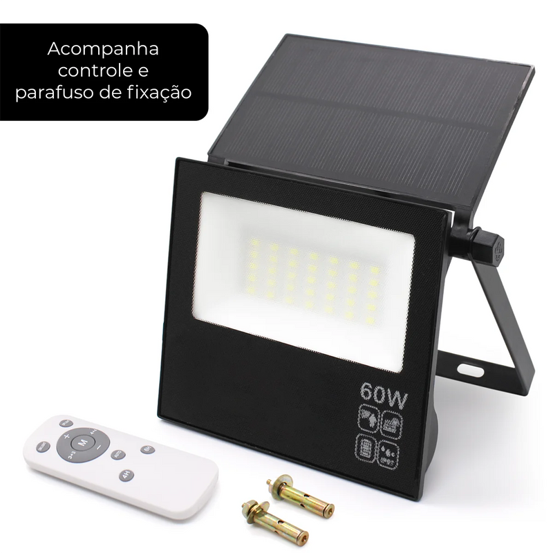 Refletor Solar LED 60W com Placa Dobrável – Iluminação Inteligente e Sustentável