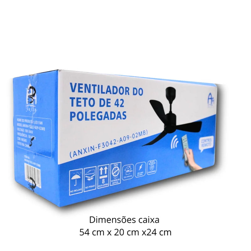 Ventilador de Teto Preto 42” | 6 Velocidades, Timer e Controle Remoto | Moderno e Silencioso
