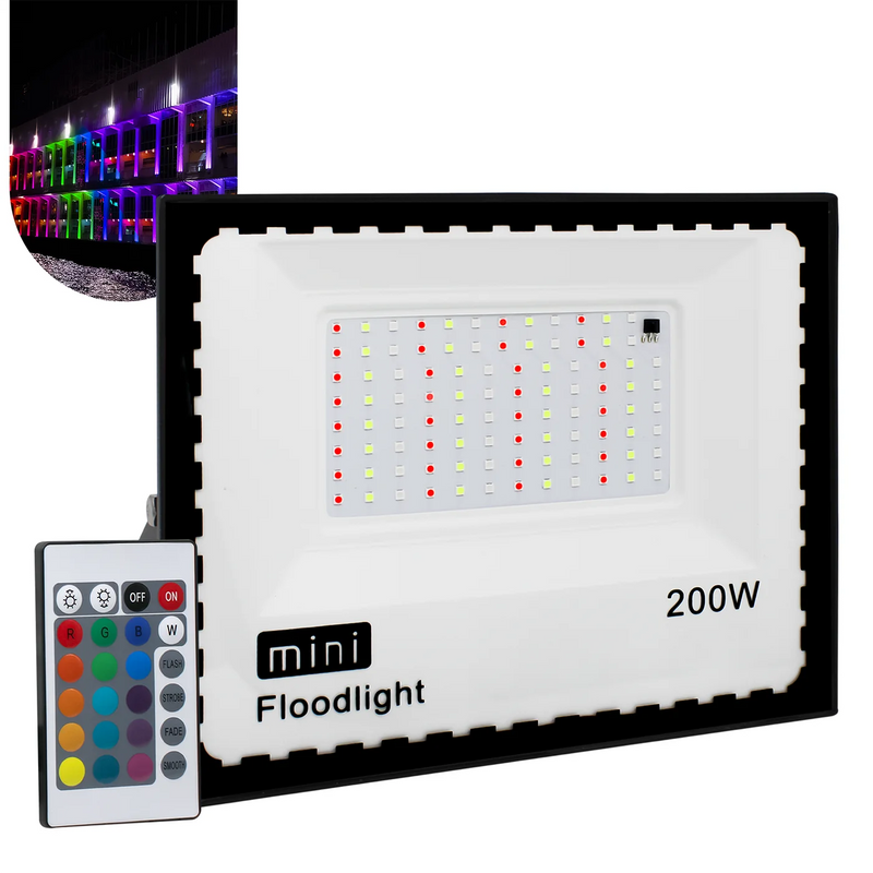 Refletor LED RGB 200W com Controle Remoto – Cores, Potência e Eficiência em um só produto