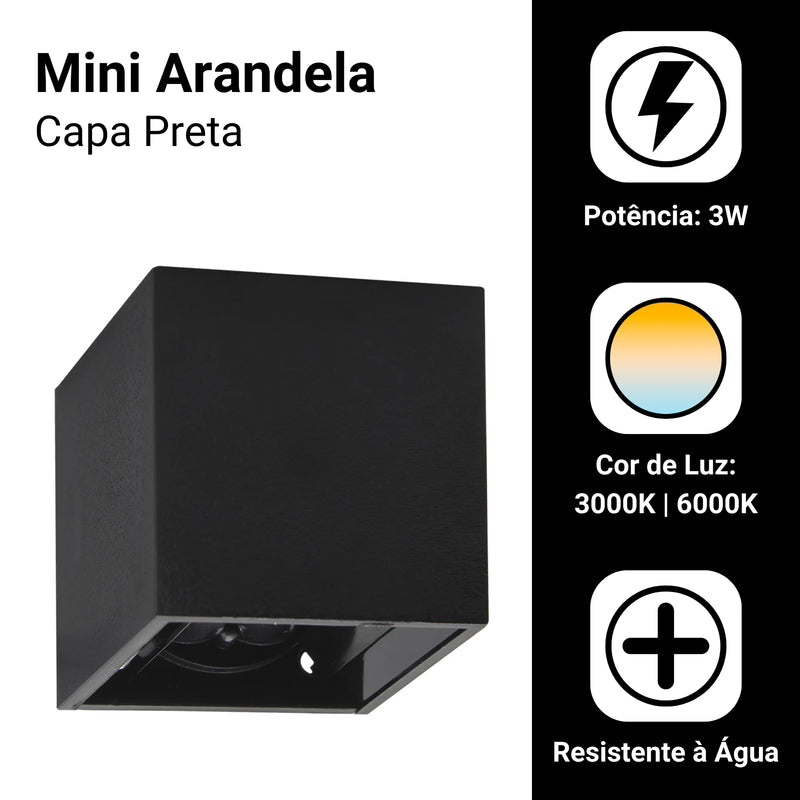 Mini Arandela LED Preta 3W com 2 Feixes de Luz – Moderna, Resistente e Sofisticada