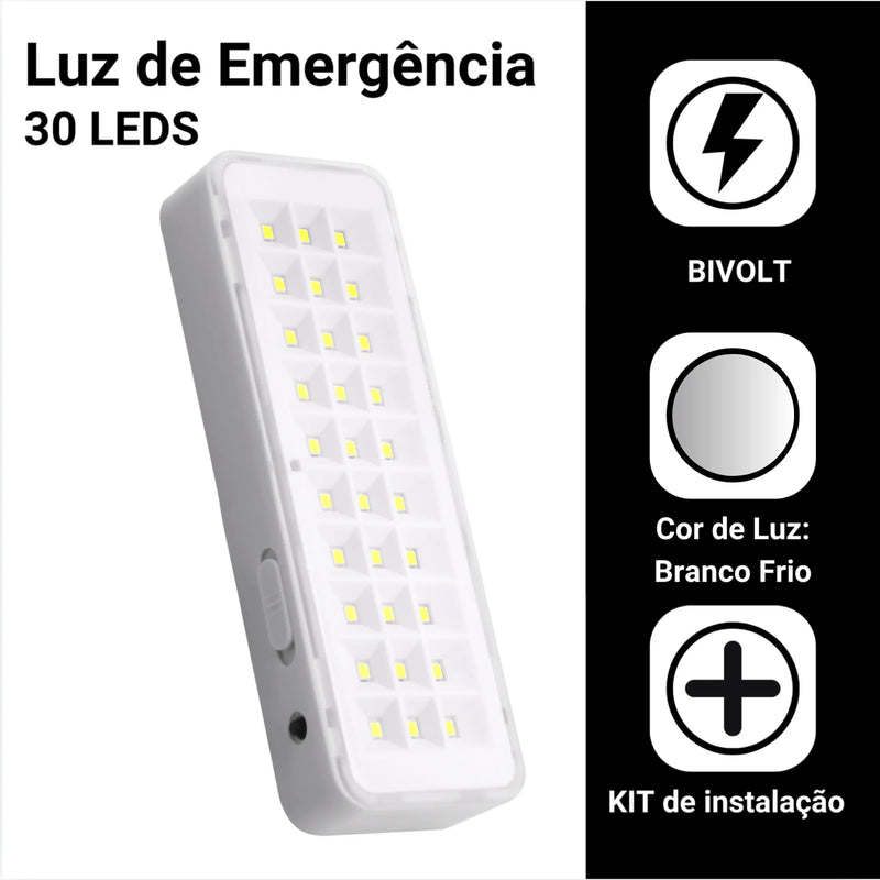 Kit 3 Luminárias de Emergência com 30 LEDs – Iluminação Segura e Recarregável para Qualquer Situação