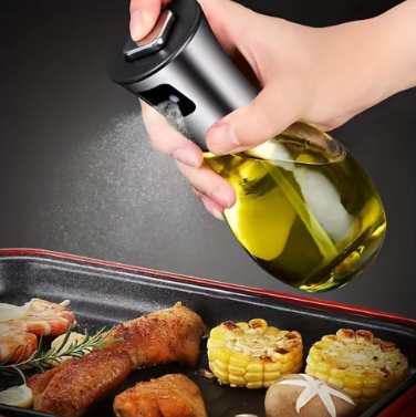 Spray Pulverizador de Azeite e Vinagre 200ml em Vidro e Inox – Precisão, Estilo e Saúde na Cozinha