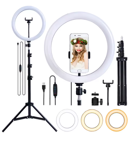 Kit Profissional Ring Light com Tripé 2,10m – Iluminação Perfeita para Fotos, Vídeos e Lives